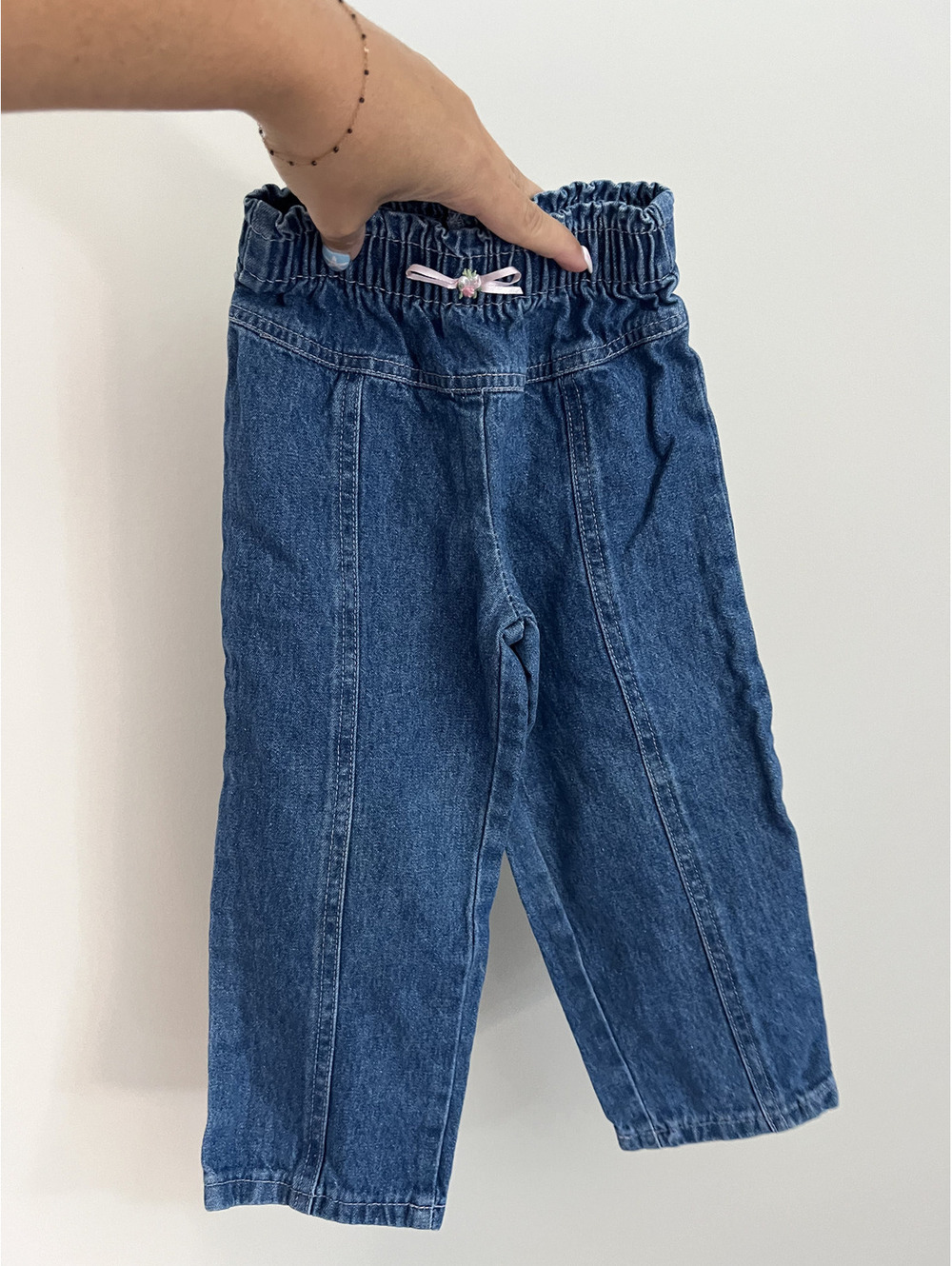Vintage Denim Elastic Waist Wide Leg Pants